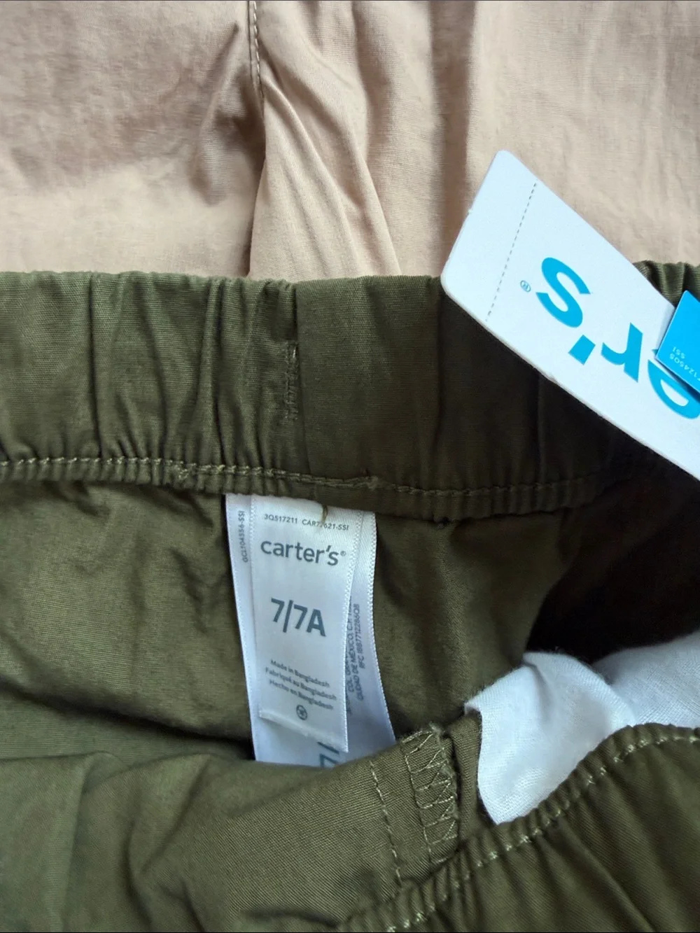 2 - NWT - Carters Elastic-Waist Drawstring Shorts in Olive Green and Light Beige